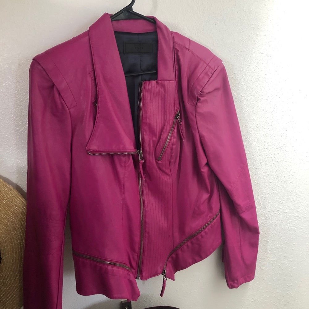 BLANK NYC Faux Leather Moto Jacket (Pink)